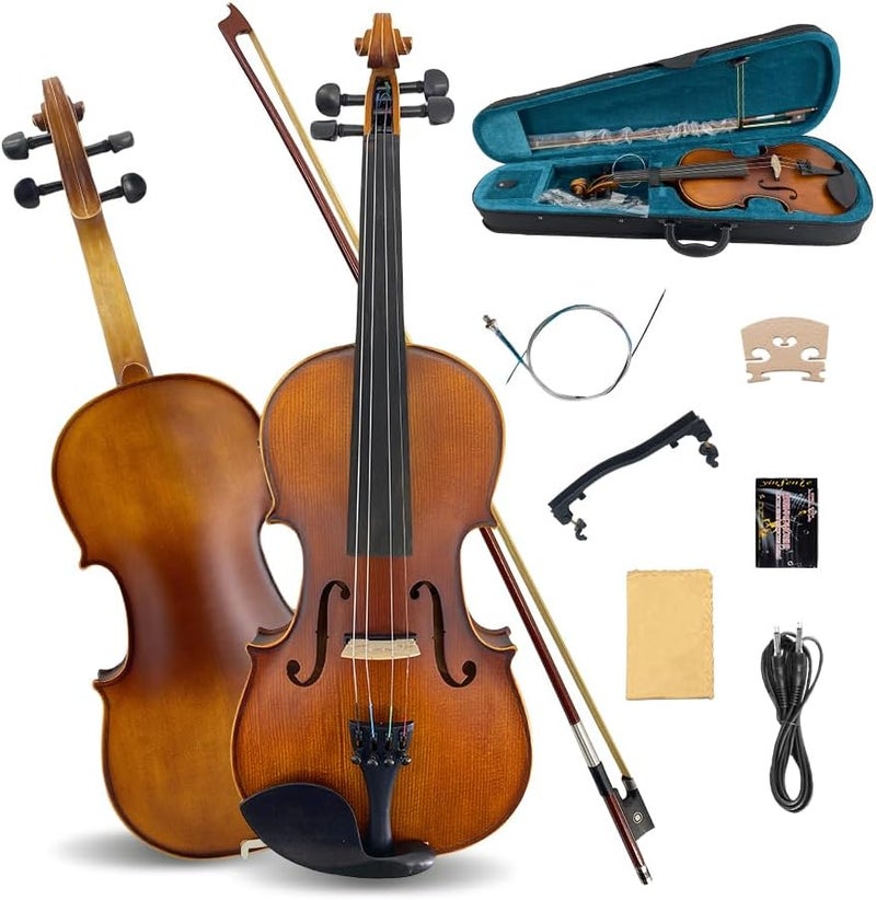 ModouString Acoustic Violin 4/4, 4 Strings Electric violin Maple Spruce Solid Wood Body, Ebony Fittings with Case, Bow, Accessories - Image 1